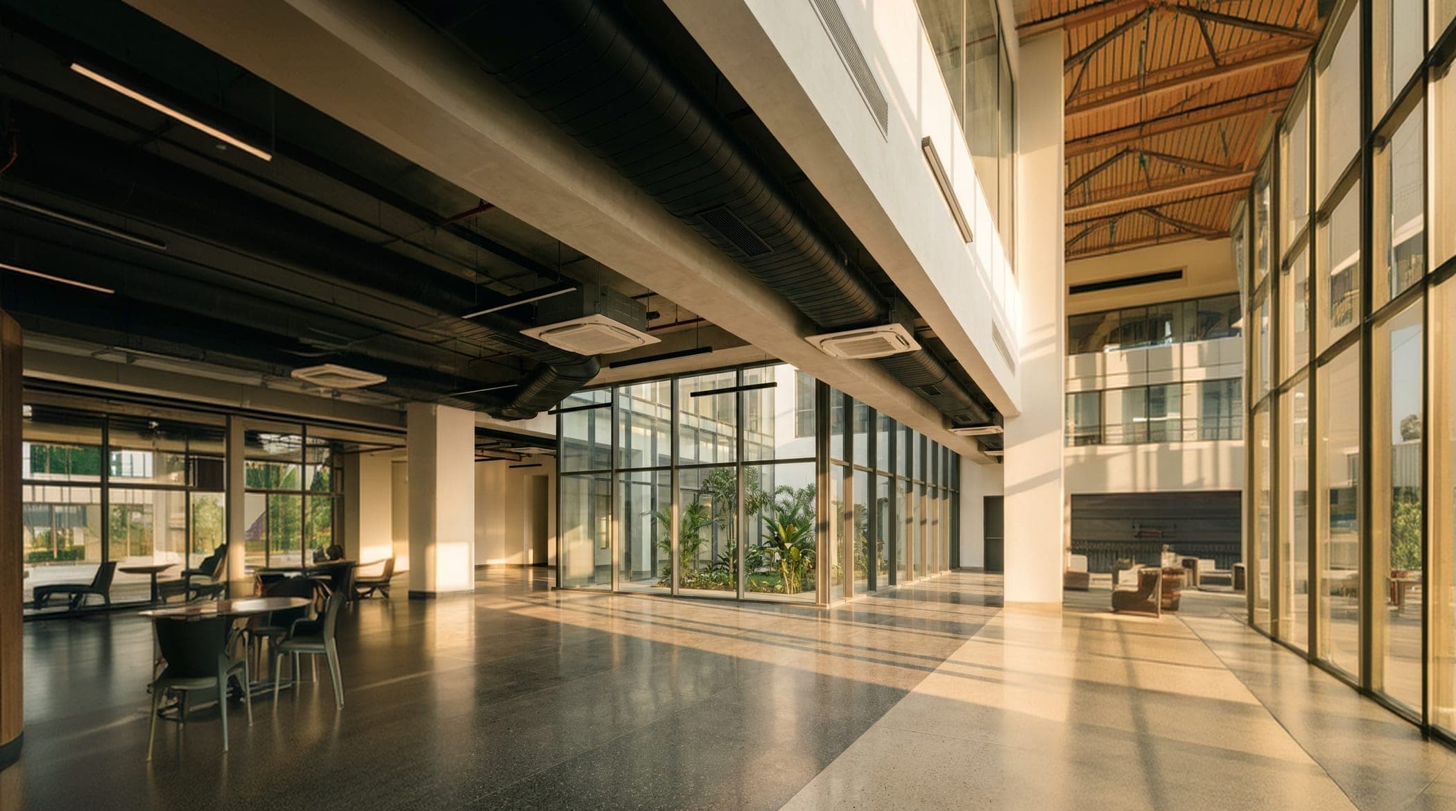 Ducted air conditioning installed across an open commercial floor